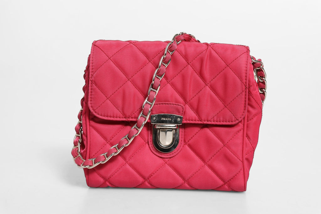 Prada Prada Pink Quilted Tessuto Impuntu Nylon Flap Crossbody Women's Bag ( )