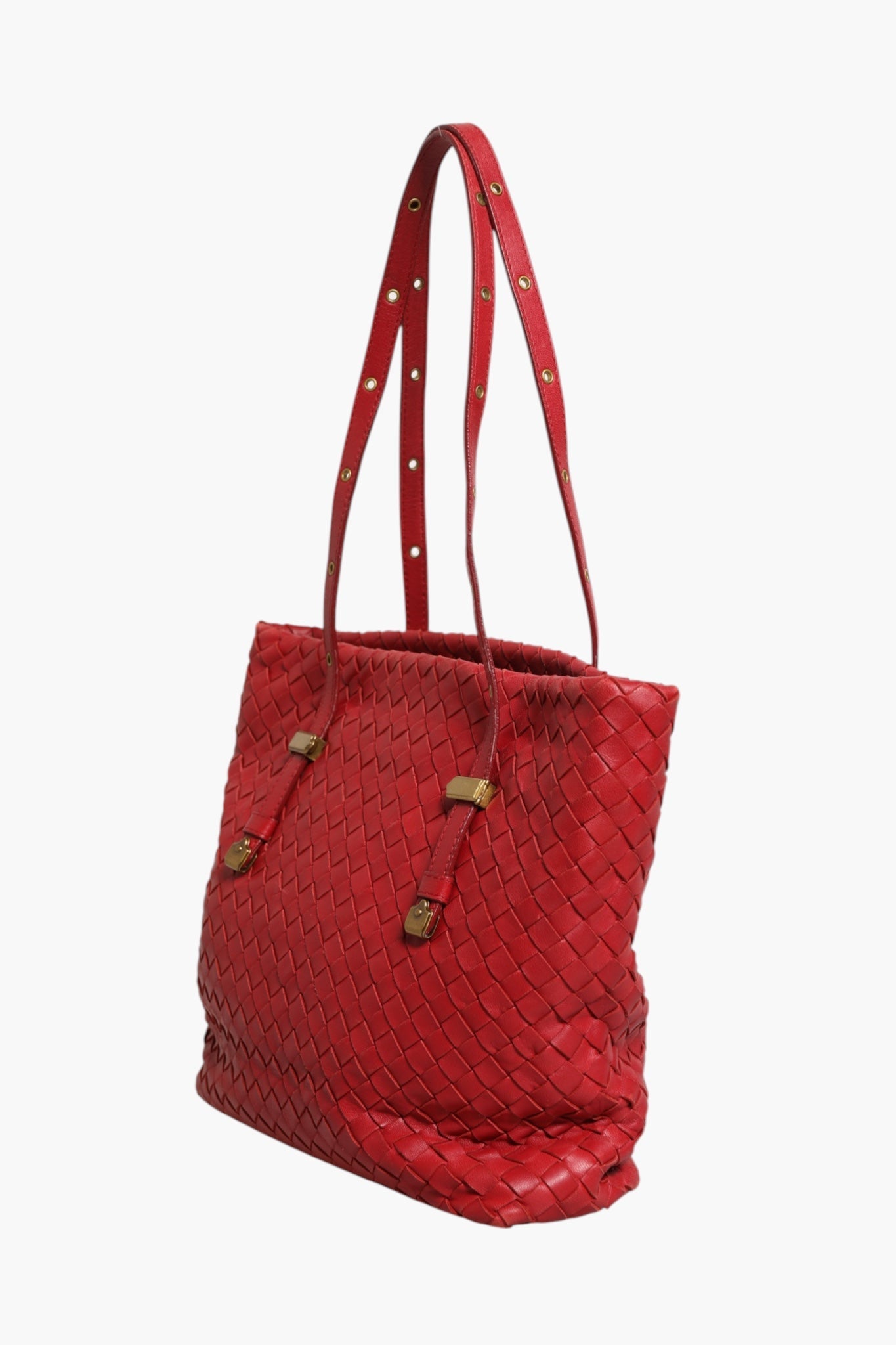 Bottega Veneta Red Intrecciato Leather Tote Women's Bag ( )