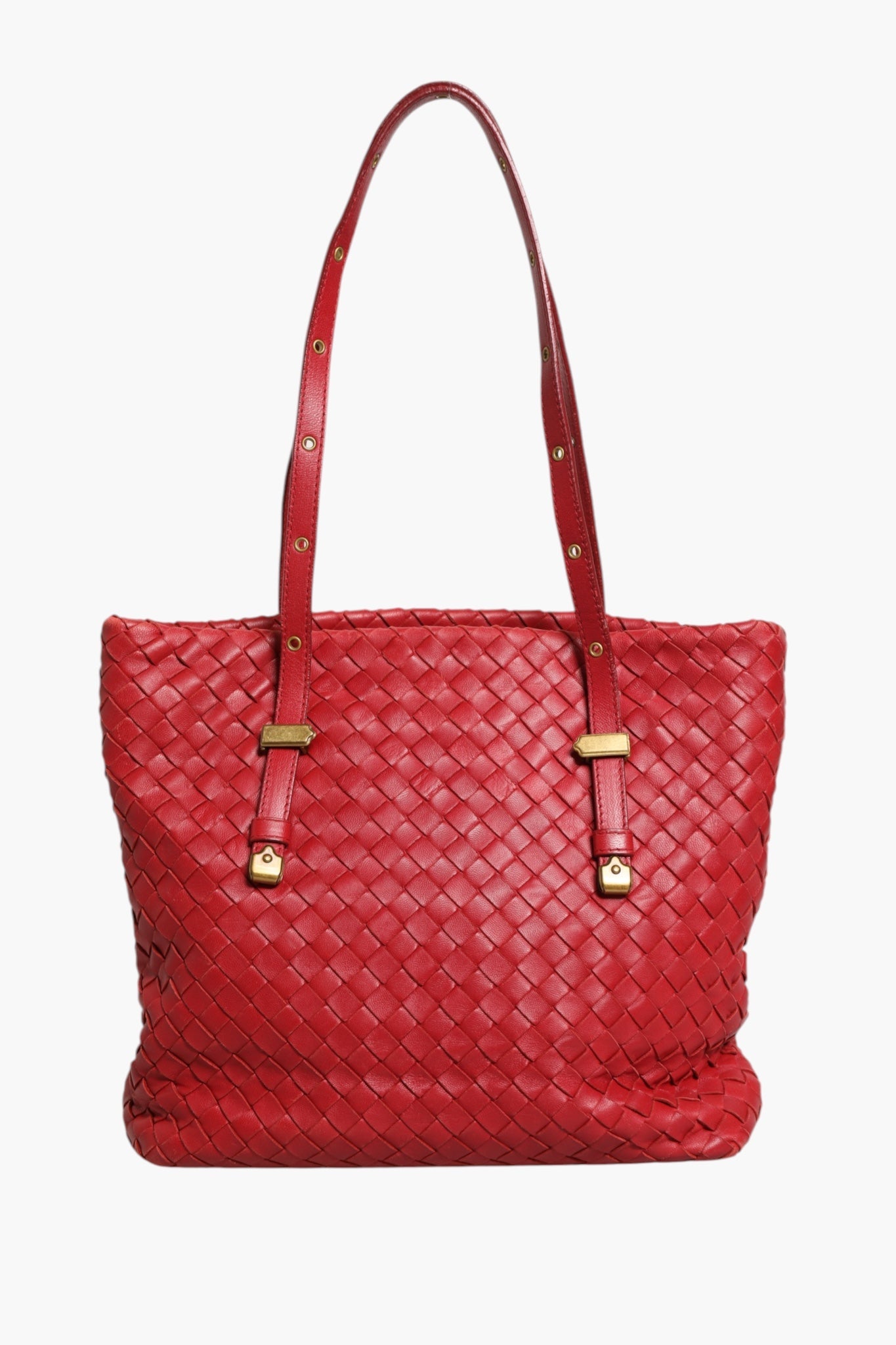 Bottega Veneta Red Intrecciato Leather Tote Women's Bag ( )