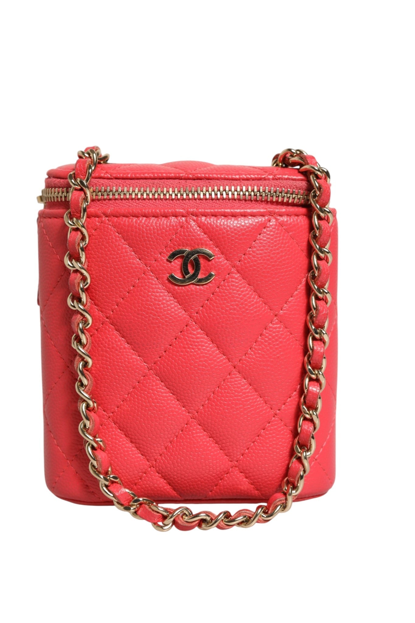 Chanel Red Caviar Quilted Small Vertical Coco Beauty Vanity Case with Women's Chain ( )