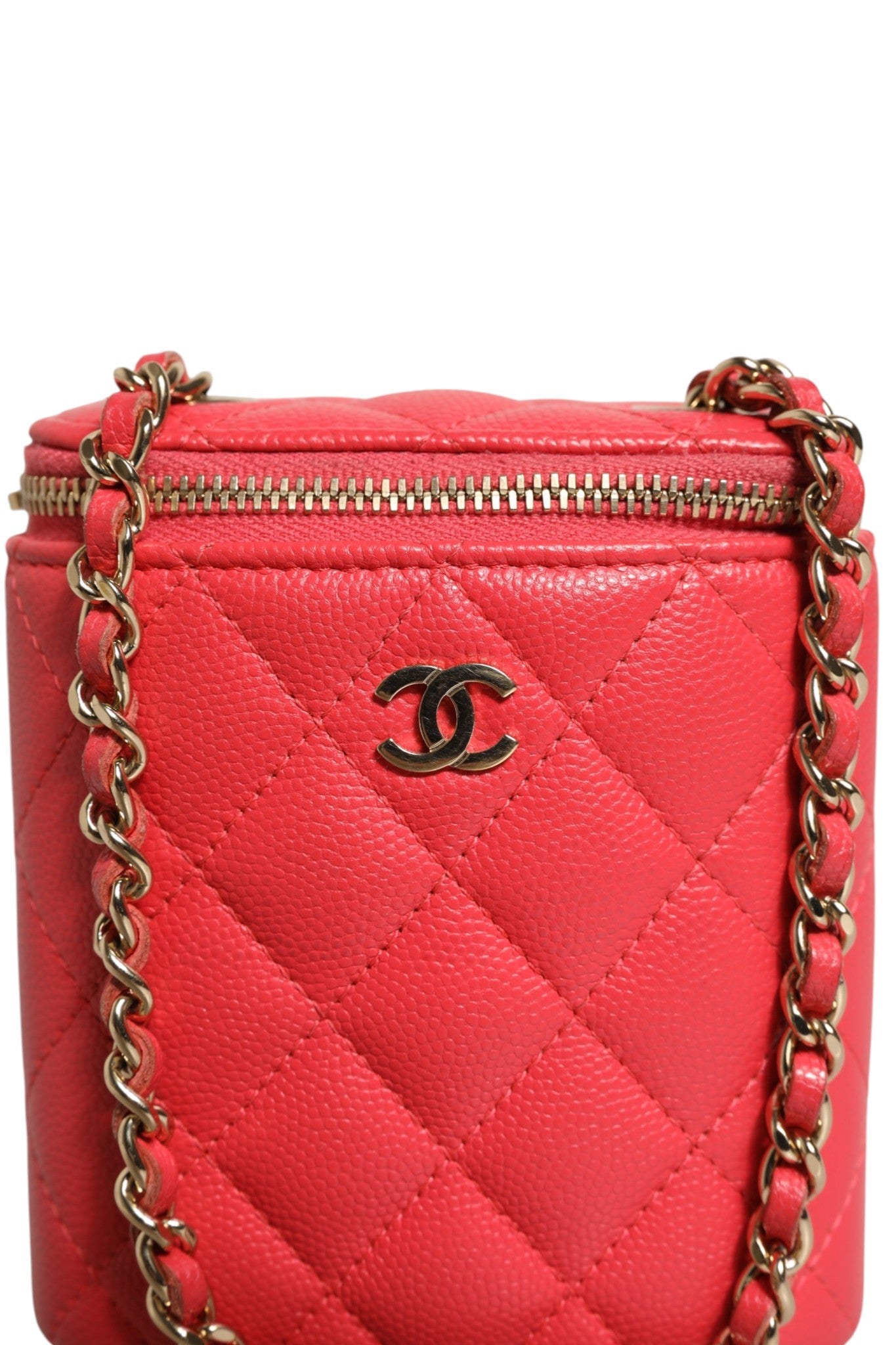 Chanel Red Caviar Quilted Small Vertical Coco Beauty Vanity Case with Women's Chain ( )