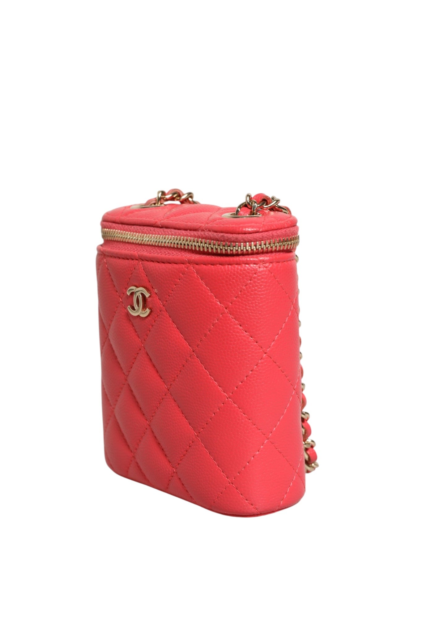 Chanel Red Caviar Quilted Small Vertical Coco Beauty Vanity Case with Women's Chain ( )