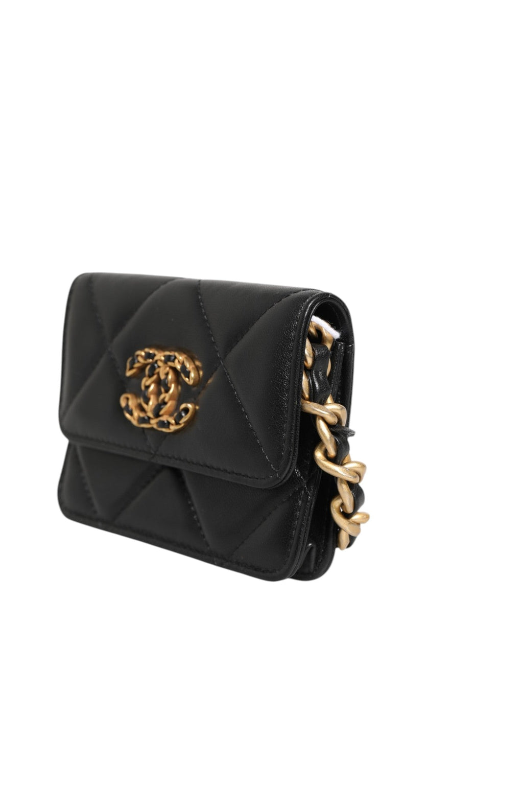 Chanel Chanel 19 Flap Coin Purse Quilted Leather Black Women's Crossbody ( )