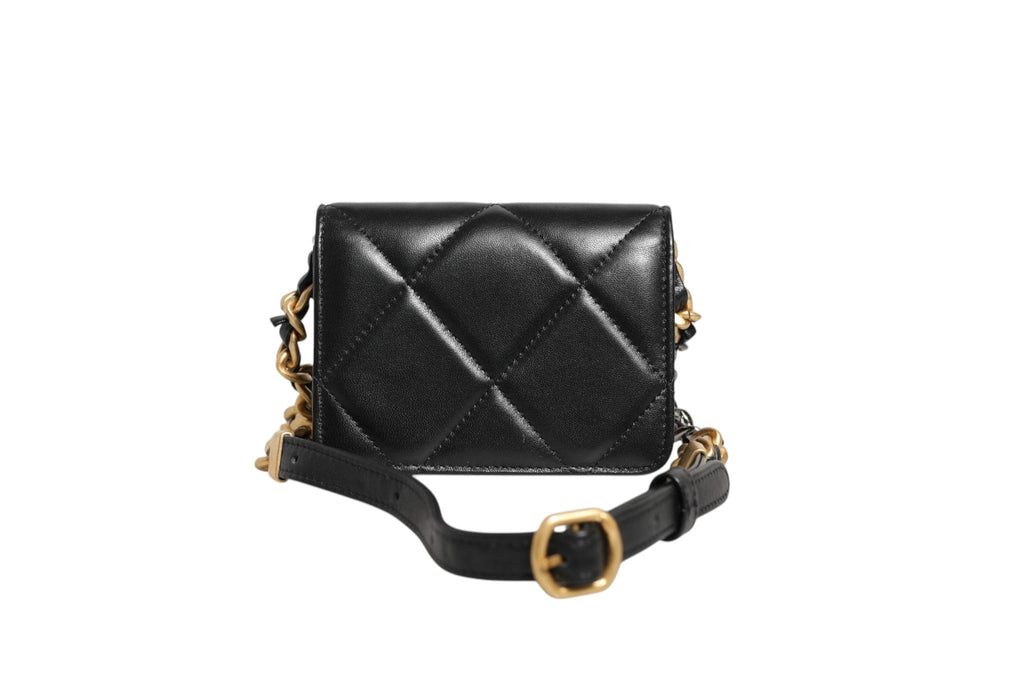 Chanel Chanel 19 Flap Coin Purse Quilted Leather Black Women's Crossbody ( )