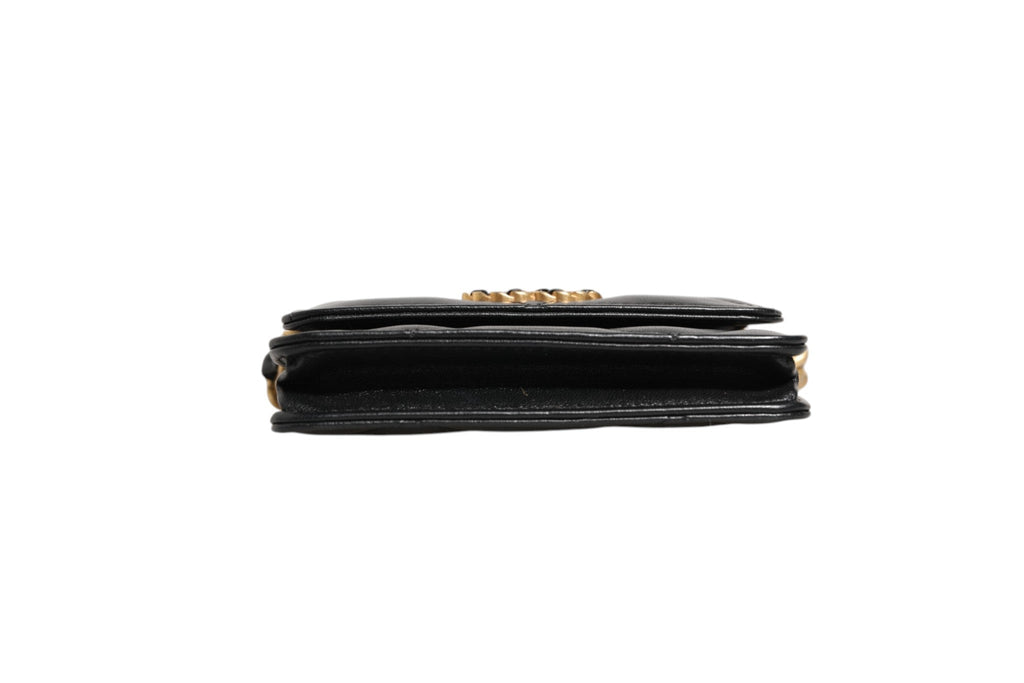 Chanel Chanel 19 Flap Coin Purse Quilted Leather Black Women's Crossbody ( )