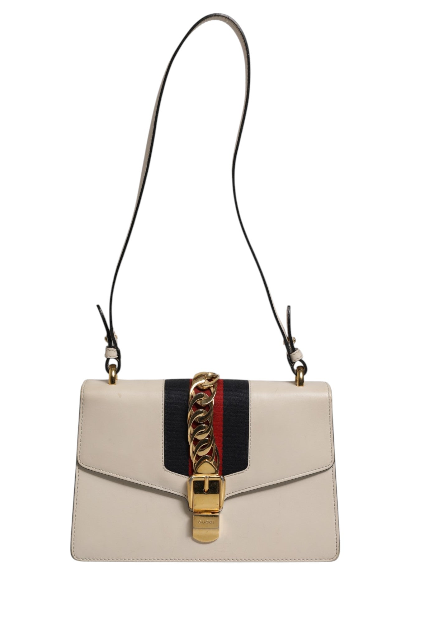 Gucci White Calfskin Leather Sylvie Crossbody Women's Bag ( )