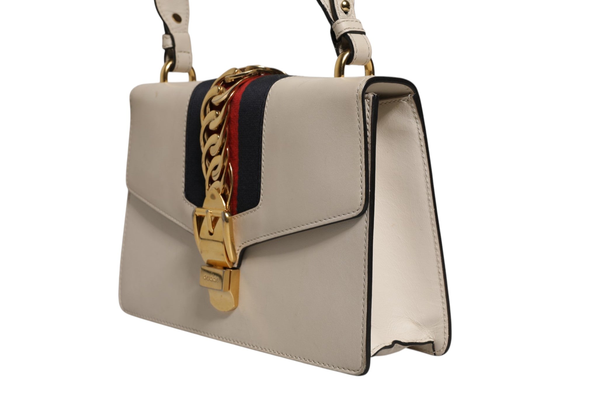 Gucci White Calfskin Leather Sylvie Crossbody Women's Bag ( )