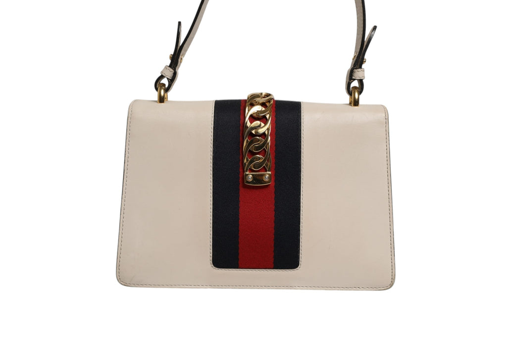 Gucci White Calfskin Leather Sylvie Crossbody Women's Bag ( )