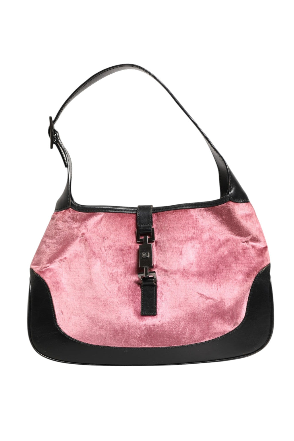 Gucci Jackie Pink Velvet And Black Leather Shoulder Women's Bag ( )