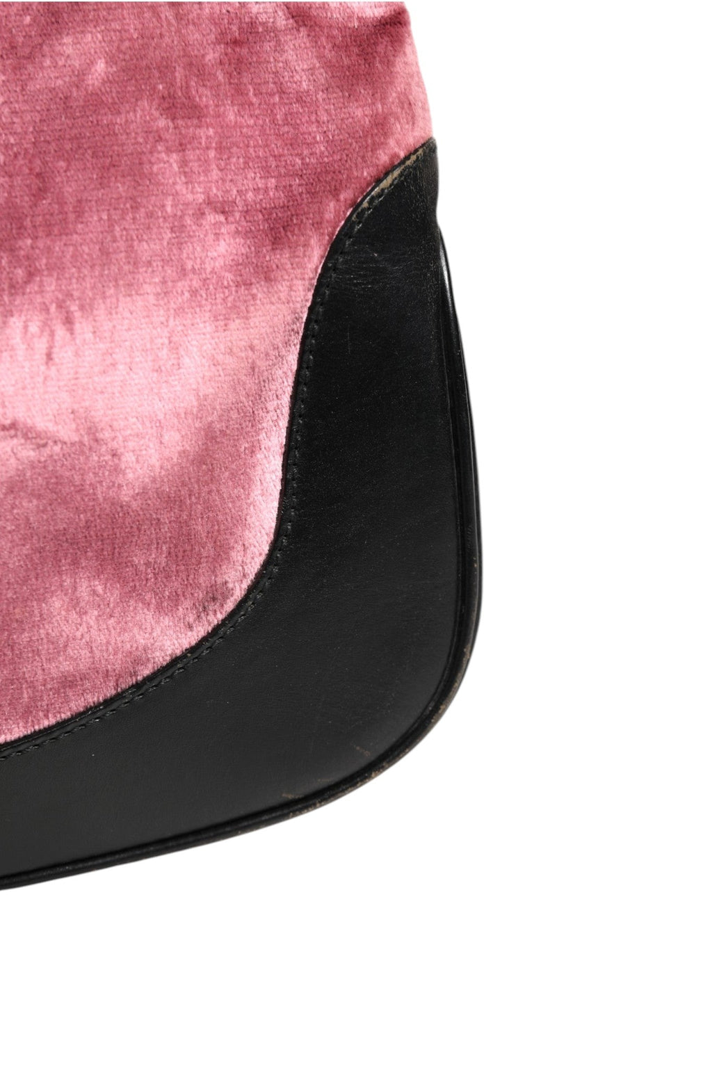 Gucci Jackie Pink Velvet And Black Leather Shoulder Women's Bag ( )