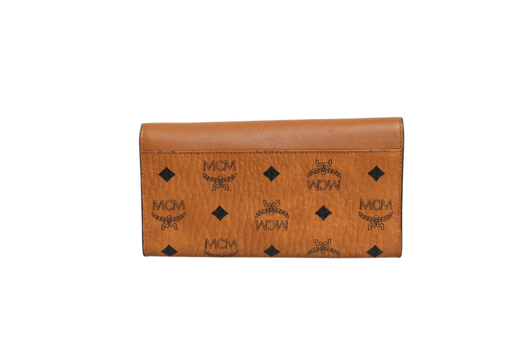 MCM Cognac Brown Coated Canvas Visetos Patricia Love Patch Women's Wallet-on-chain ( )