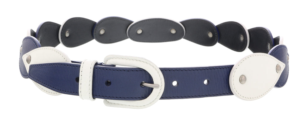 Miu Miu White Blue Teardrop Tile Applique Classic Ring  Belt-