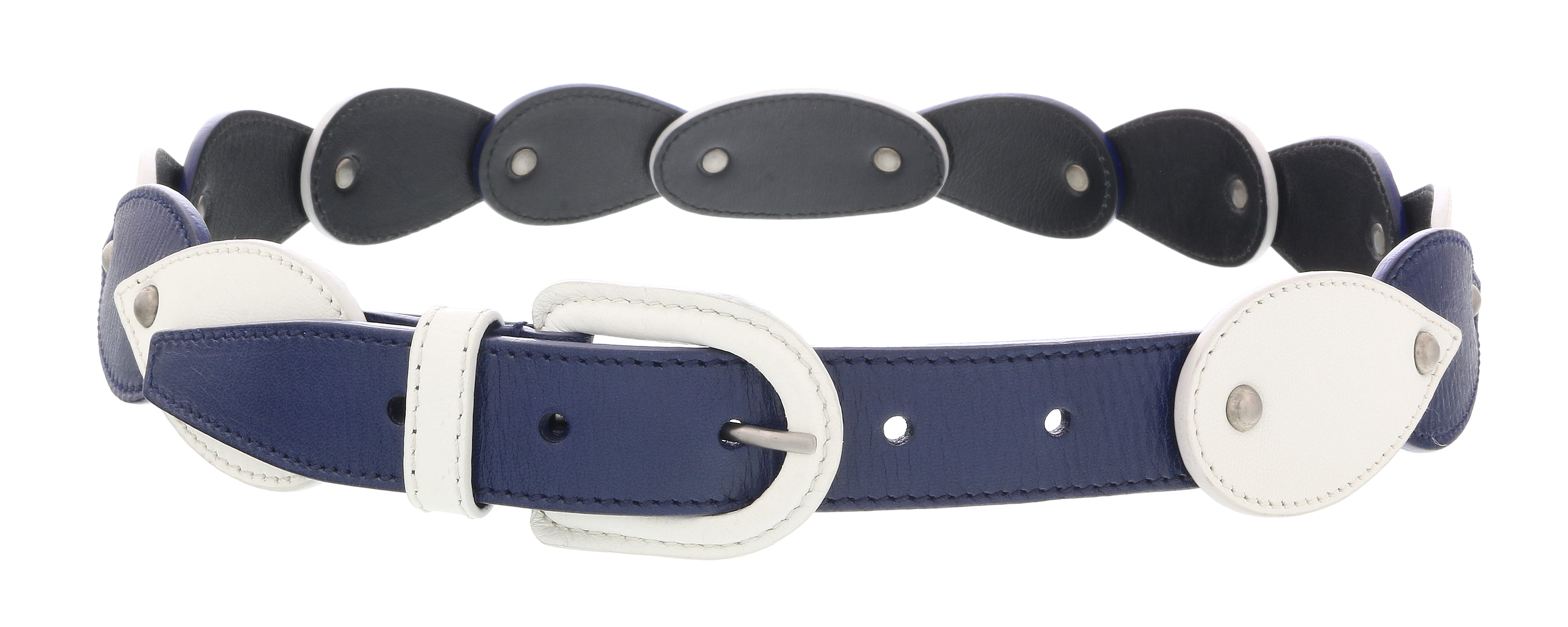 Miu Miu White Blue Teardrop Tile Applique Classic Ring  Belt-