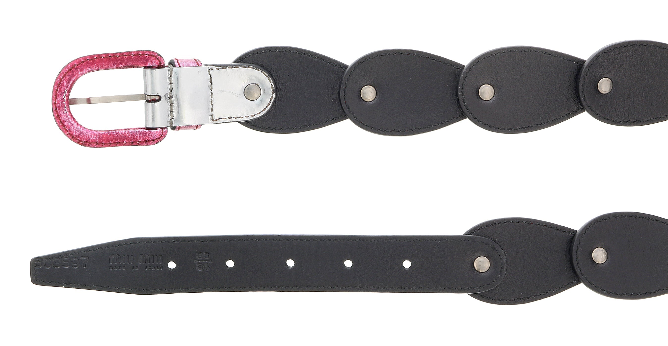 Miu Miu Silver/Pink Teardrop Tile Applique Classic Ring  Belt-