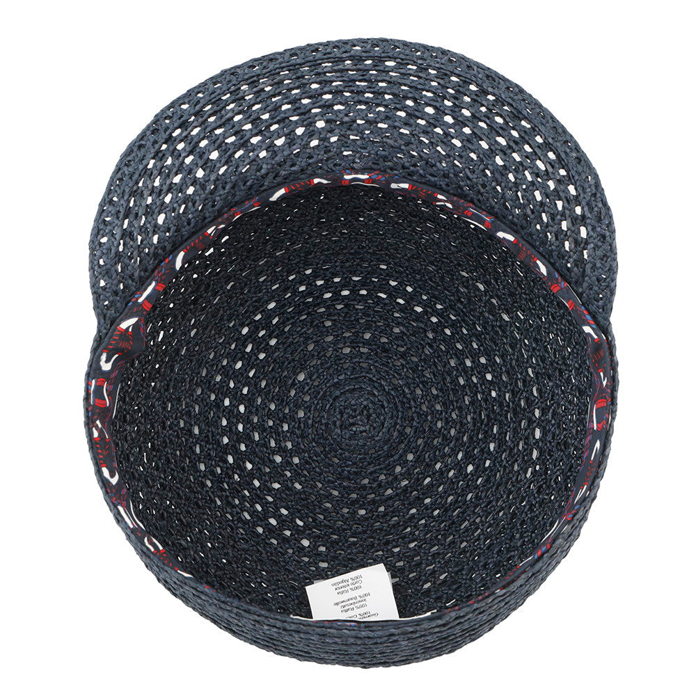 HERMES Cap Garate Serie Button Size 58 Navy Raffia100%