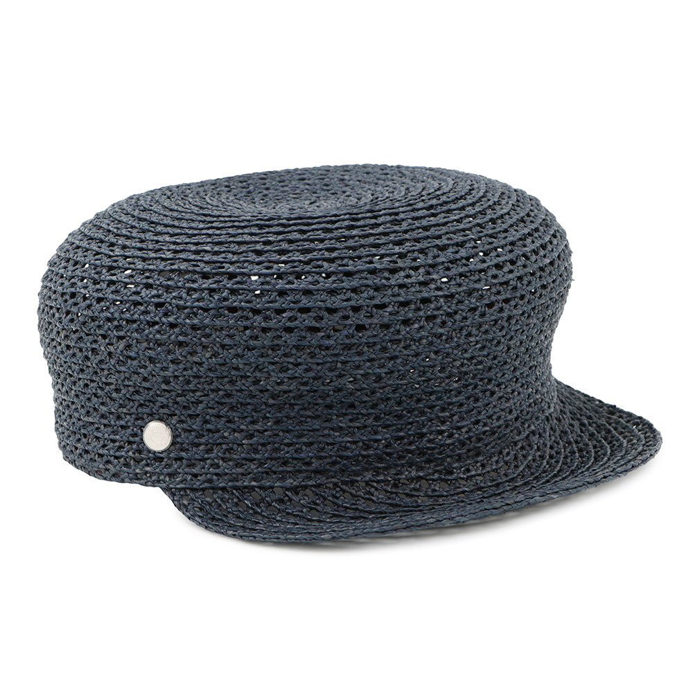 HERMES Cap Garate Serie Button Size 58 Navy Raffia100%