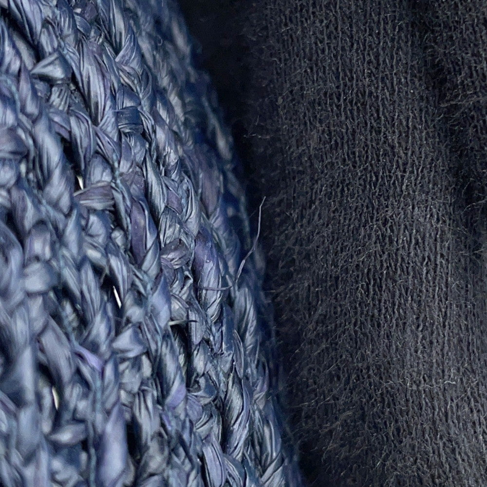 HERMES Cap Garate Serie Button Size 58 Navy Raffia100%