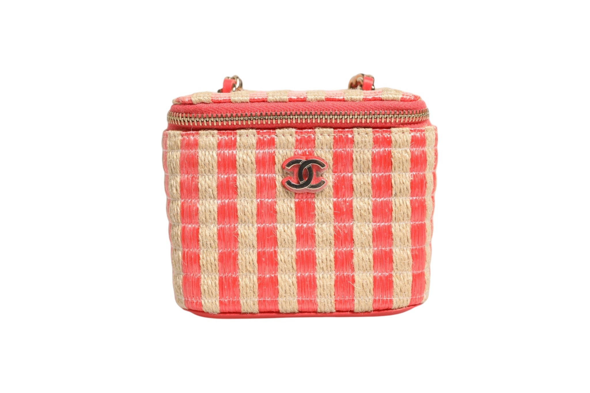 Chanel Raffia Jute Striped Mini Vanity Women's Case ( )