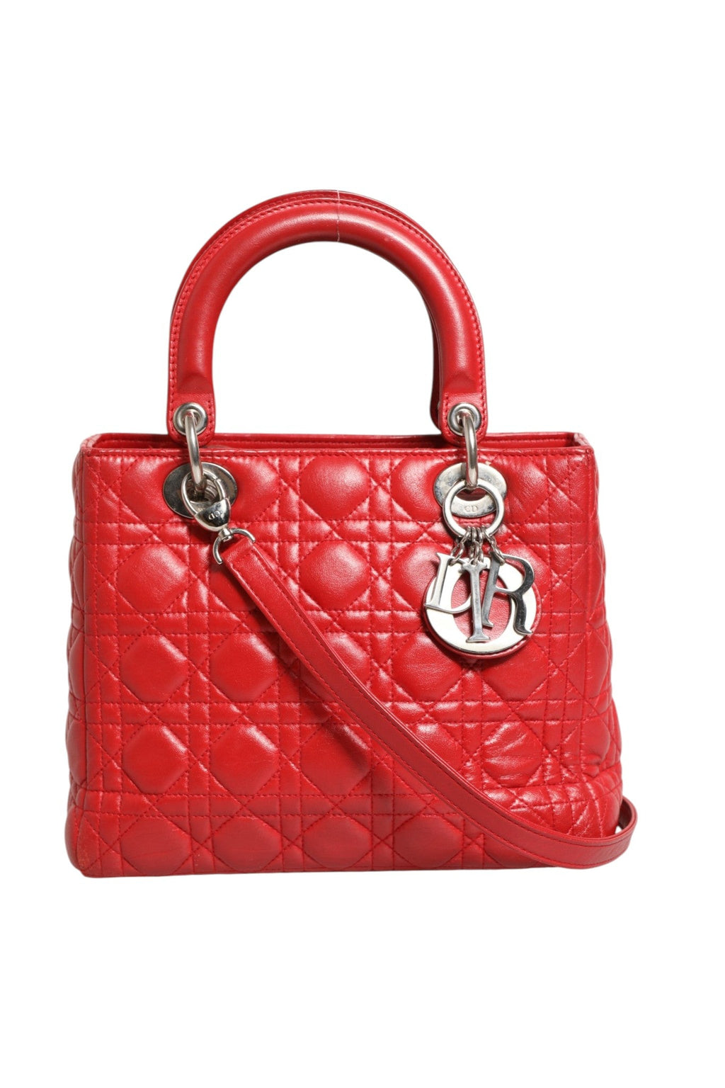 Christian Dior Red Cannage Lambskin Leather Lady Dior Women's Bag ( )