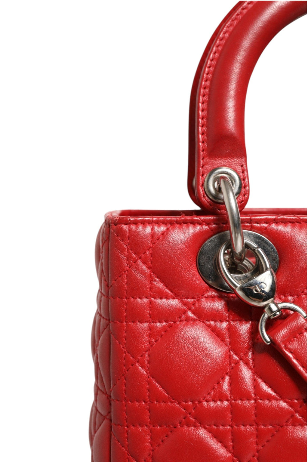 Christian Dior Red Cannage Lambskin Leather Lady Dior Women's Bag ( )