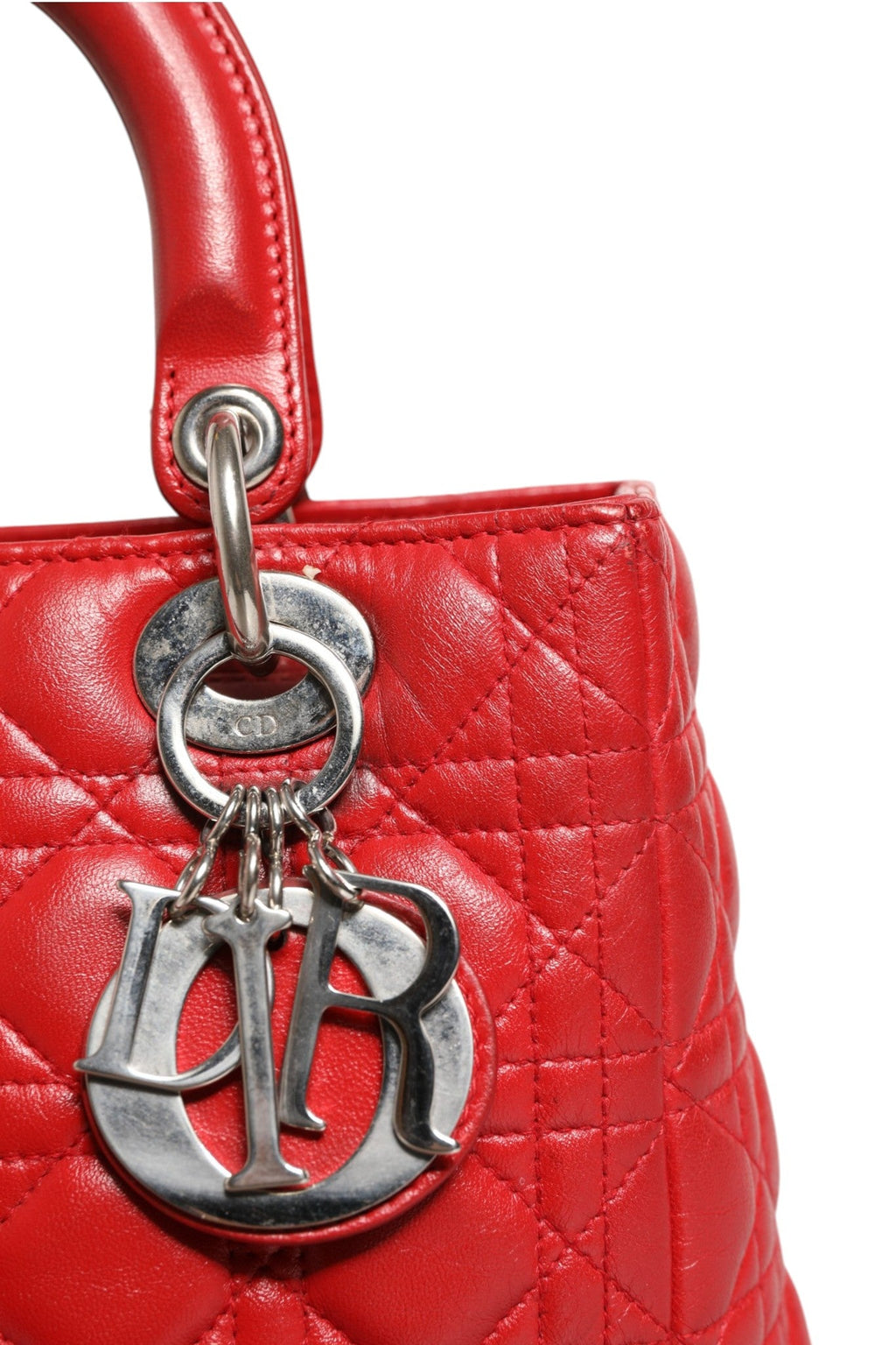 Christian Dior Red Cannage Lambskin Leather Lady Dior Women's Bag ( )