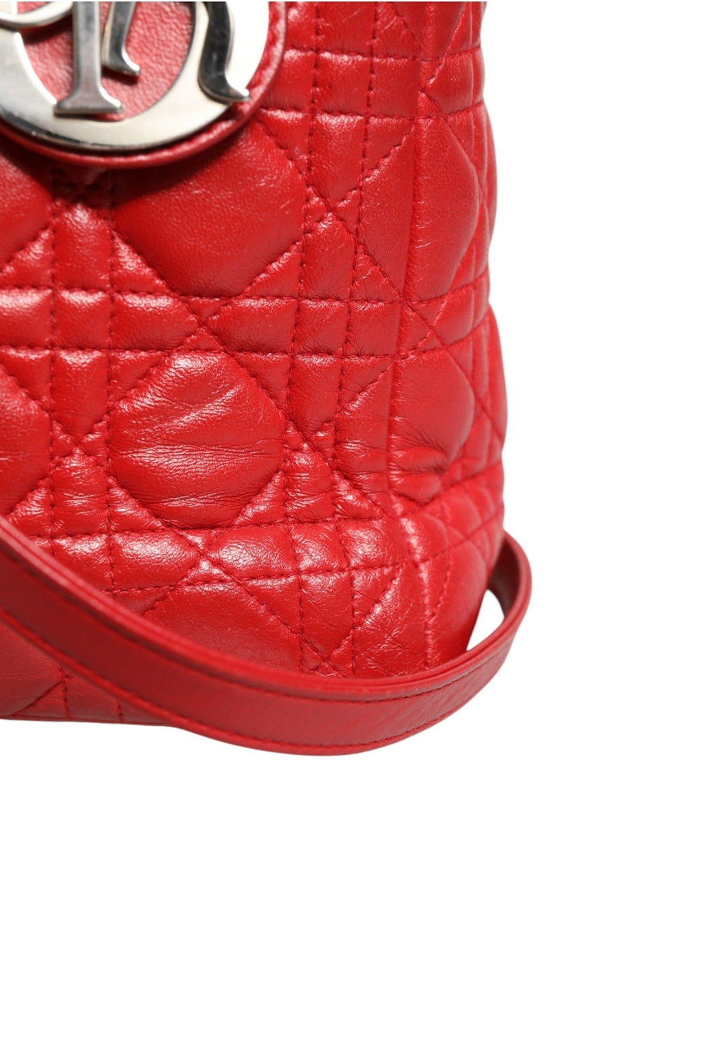 Christian Dior Red Cannage Lambskin Leather Lady Dior Women's Bag ( )