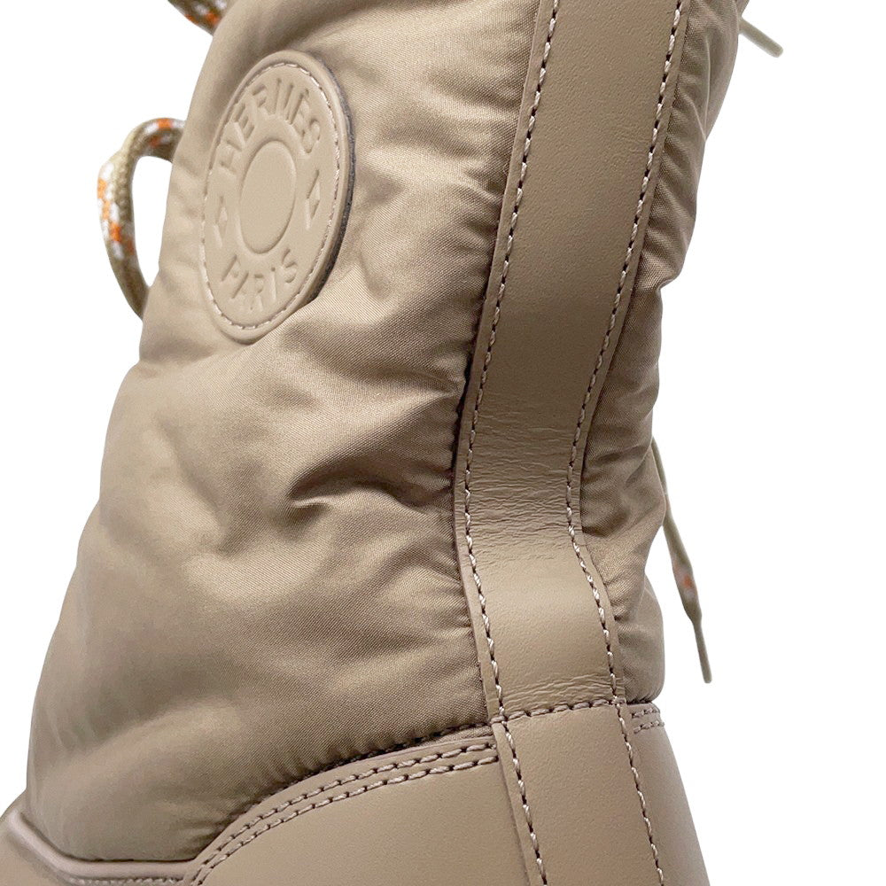 HERMES fresh ankle boots Beige Fabric Leather Rubber Size 37