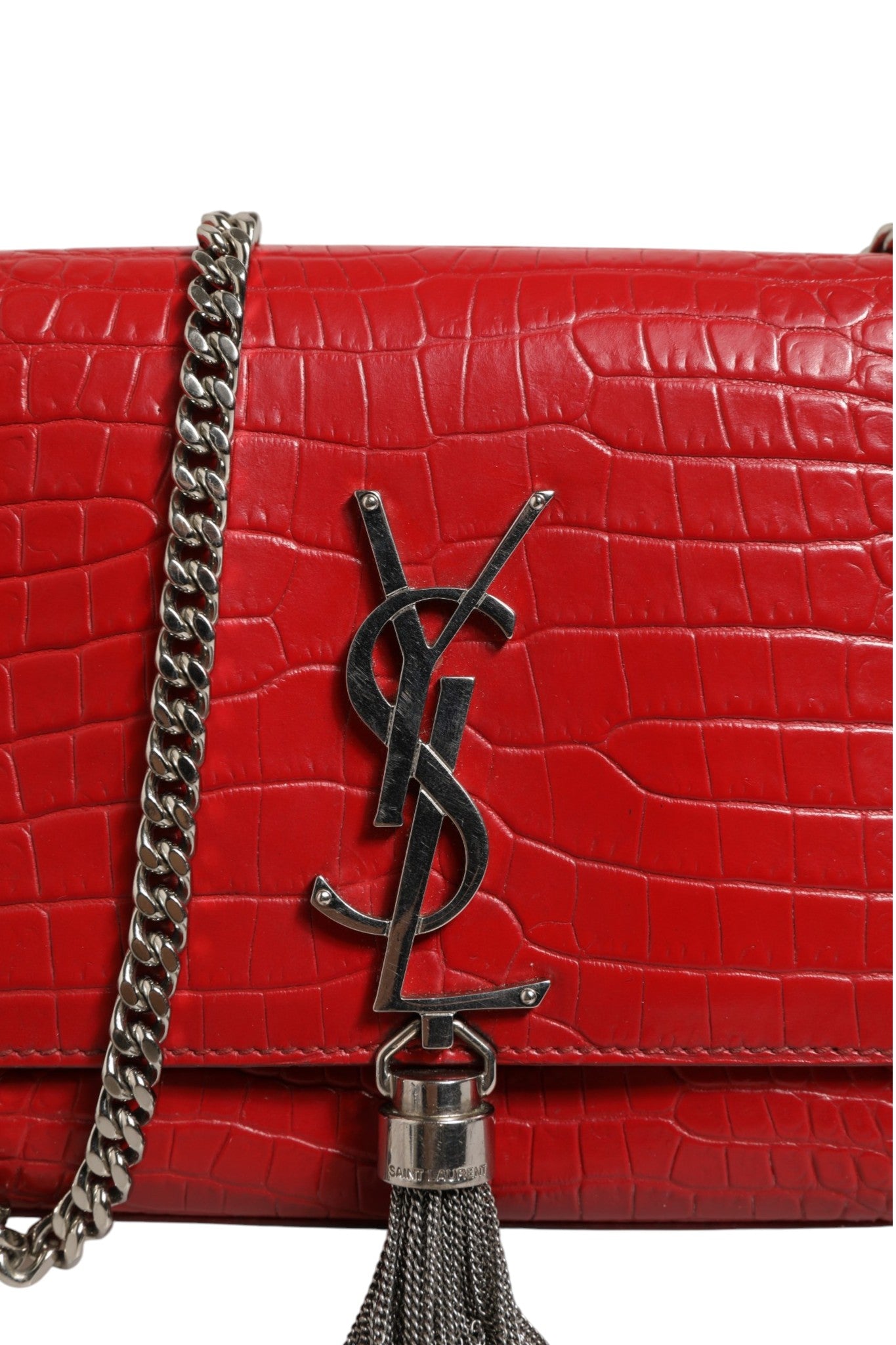 Saint Laurent Kate Tassel Chain Bag in Red Crocodile Embossed Women's Leather ( )
