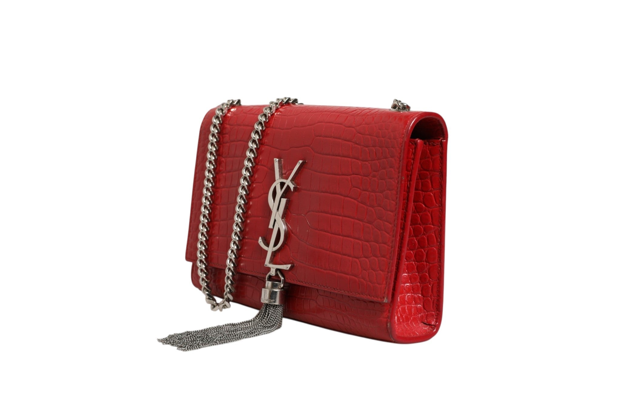 Saint Laurent Kate Tassel Chain Bag in Red Crocodile Embossed Women's Leather ( )