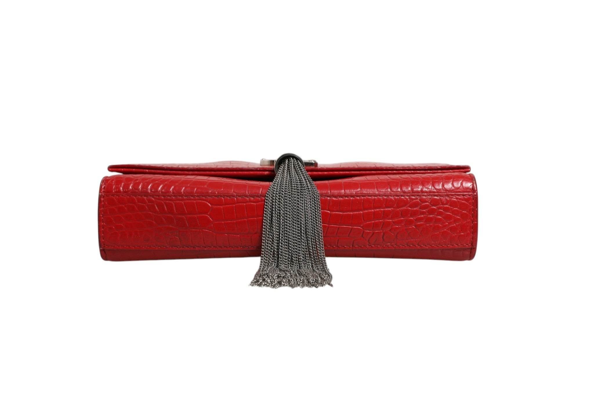Saint Laurent Kate Tassel Chain Bag in Red Crocodile Embossed Women's Leather ( )