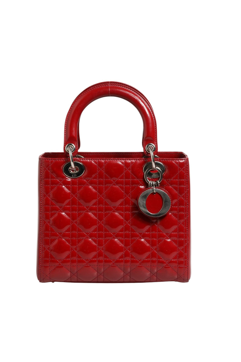 Christian Dior Cherry Red Patent Leather Cannage Quilting Small Lady Dior Women's Bag ( )