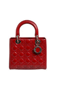Christian Dior Cherry Red Patent Leather Cannage Quilting Small Lady Dior Women's Bag ( )
