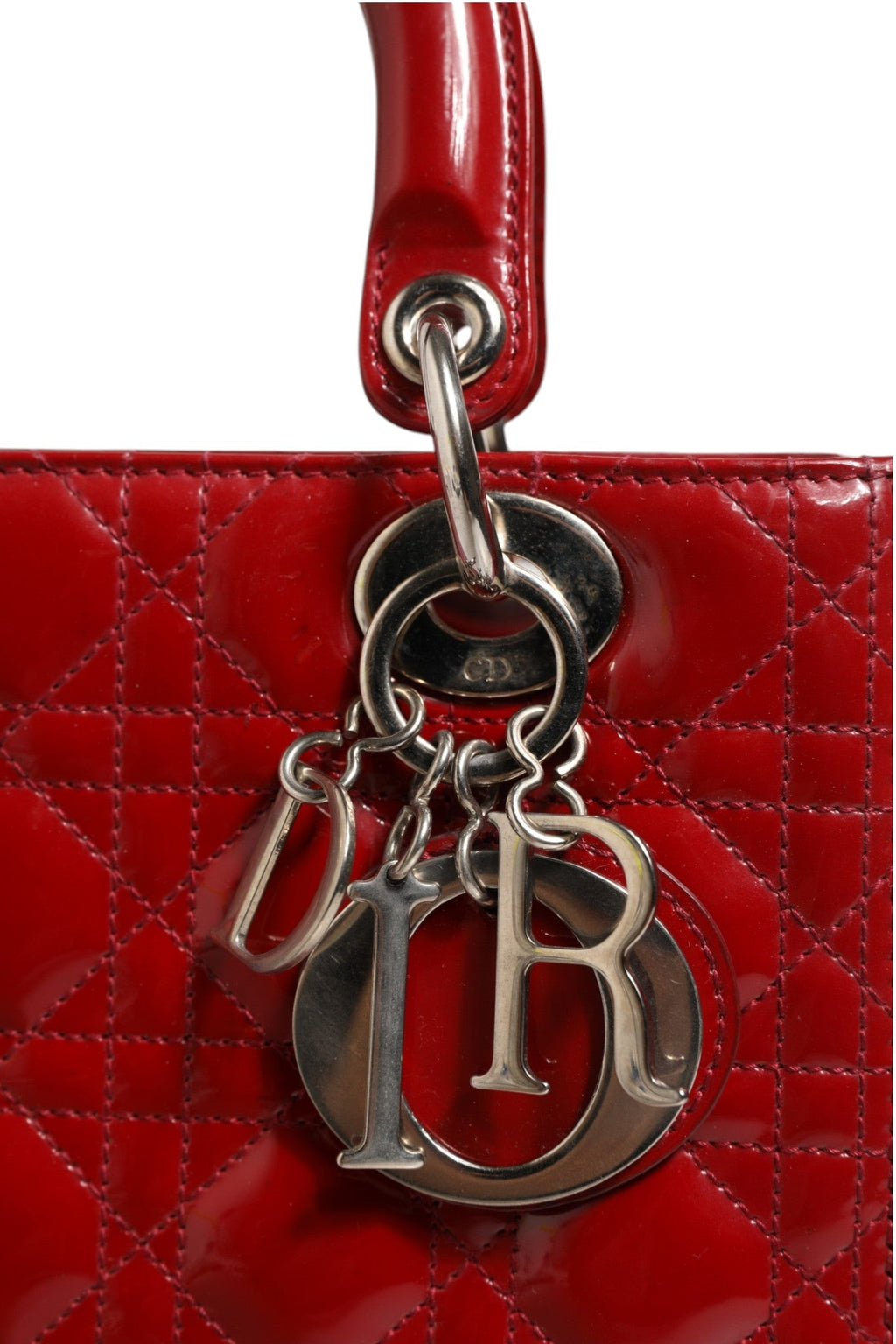 Christian Dior Cherry Red Patent Leather Cannage Quilting Small Lady Dior Women's Bag ( )