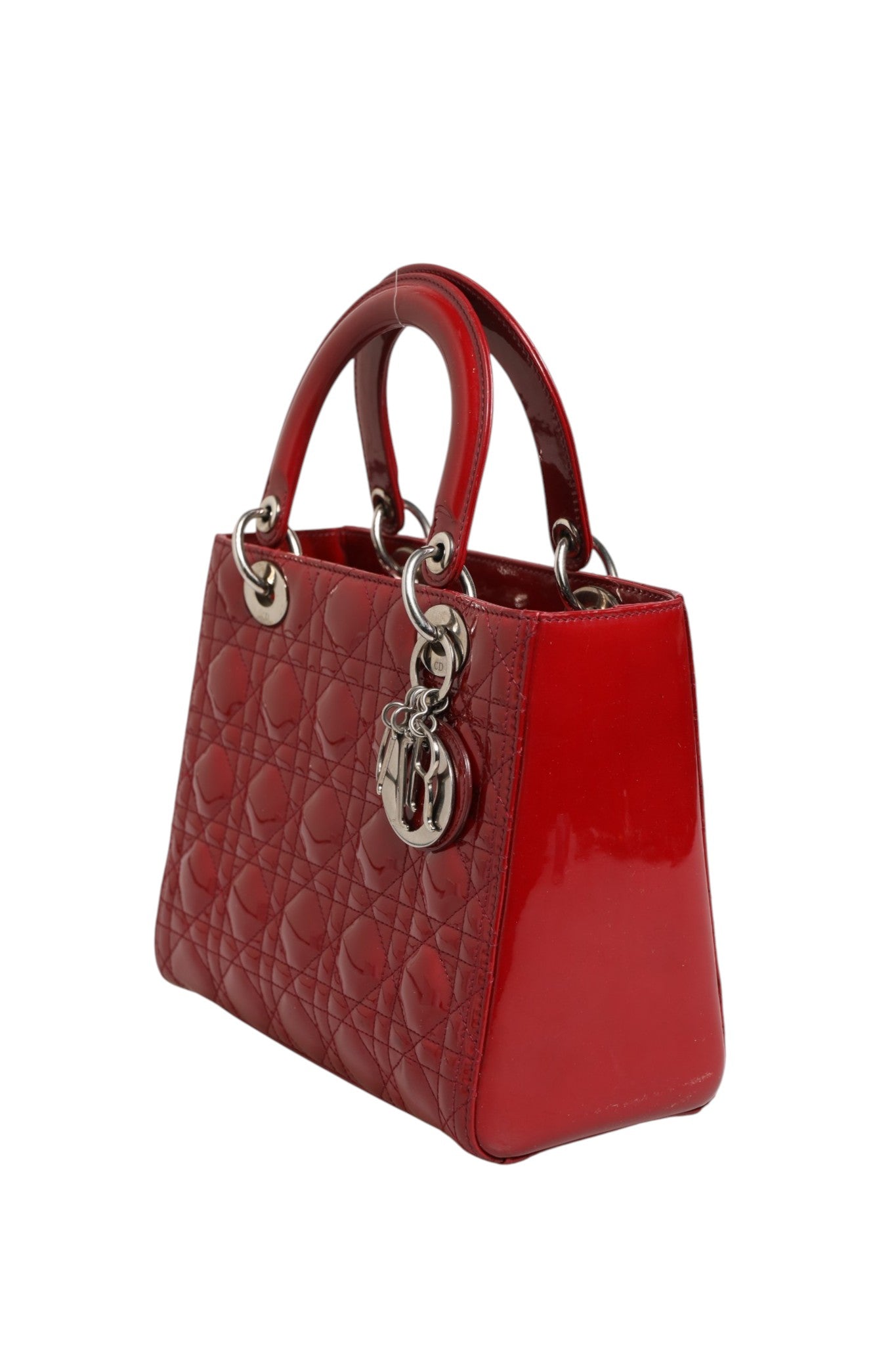 Christian Dior Cherry Red Patent Leather Cannage Quilting Small Lady Dior Women's Bag ( )