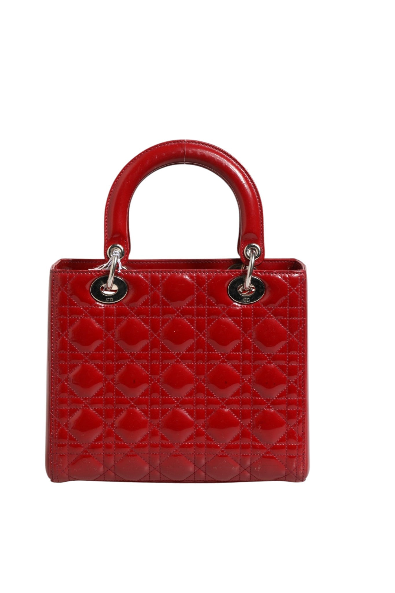 Christian Dior Cherry Red Patent Leather Cannage Quilting Small Lady Dior Women's Bag ( )
