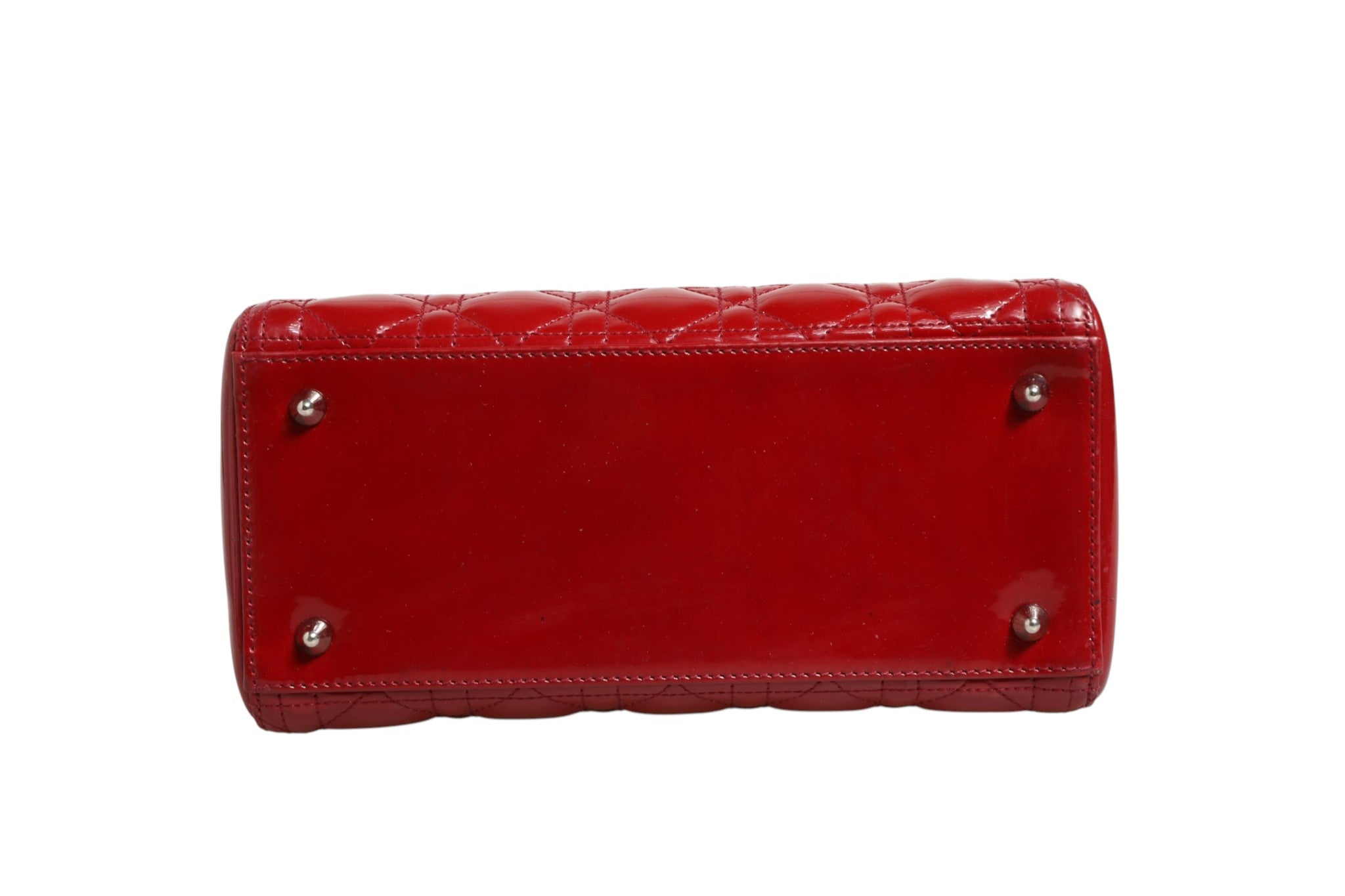 Christian Dior Cherry Red Patent Leather Cannage Quilting Small Lady Dior Women's Bag ( )