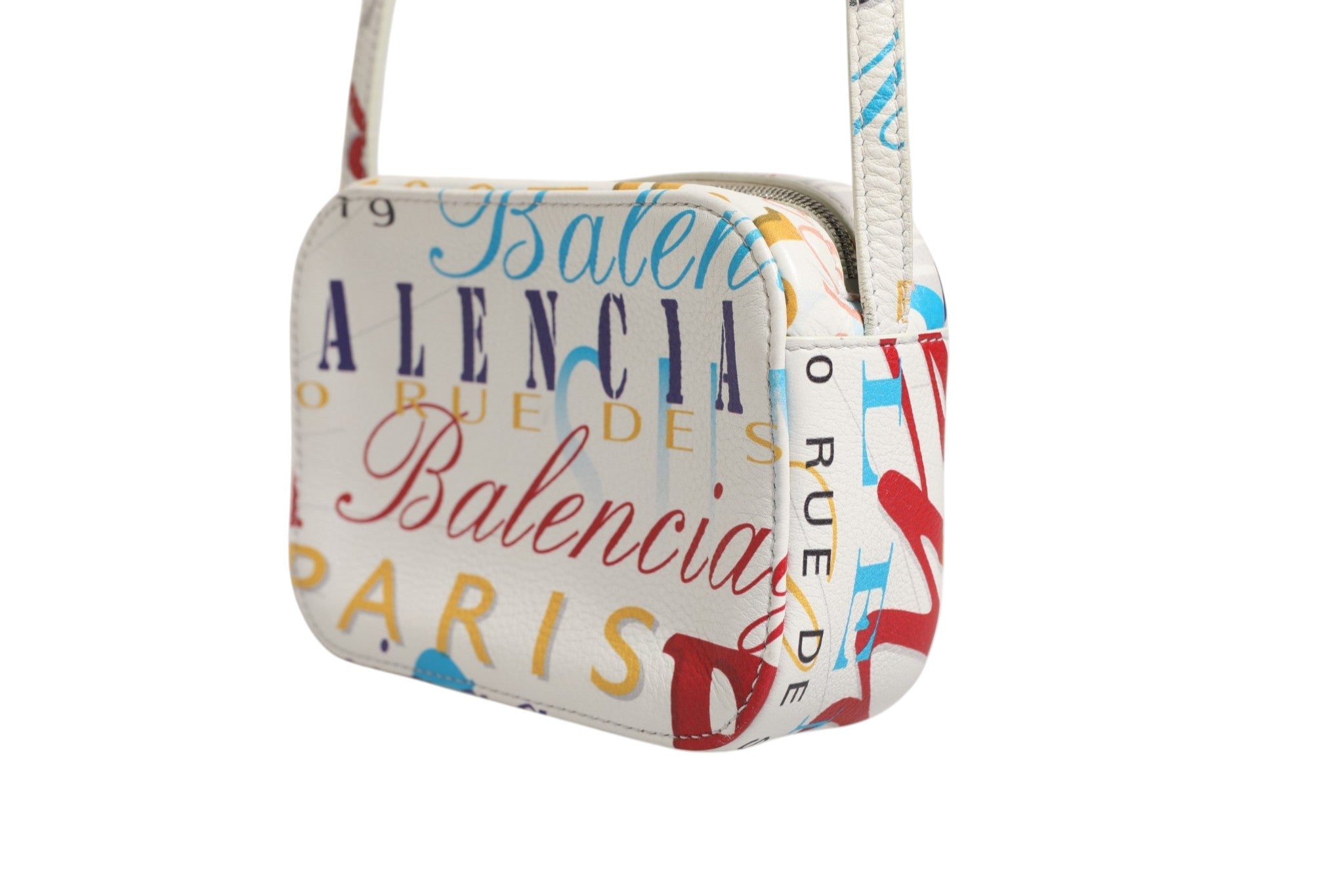 Balenciaga White Graffiti Print Leather Mini City Women's Handbag ( )