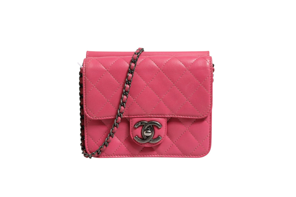 Chanel Pink Quilted Lambskin Leather Classic Square Mini Flap Women's Bag ( )