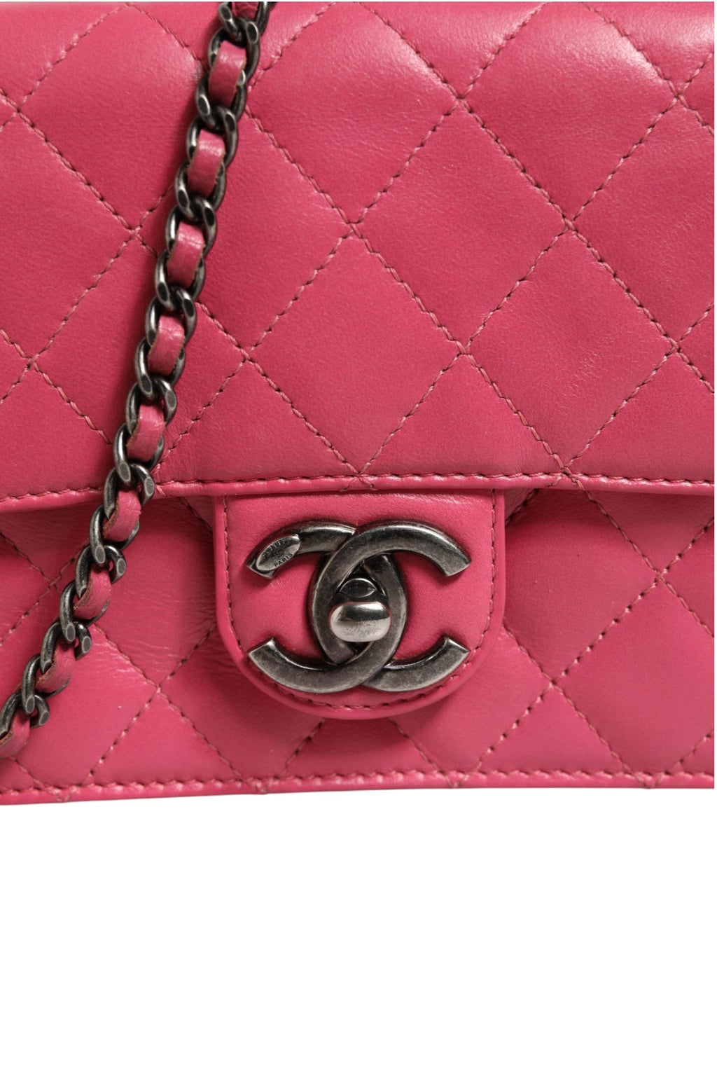 Chanel Pink Quilted Lambskin Leather Classic Square Mini Flap Women's Bag ( )