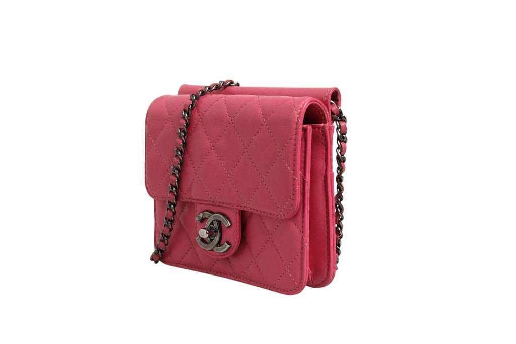 Chanel Pink Quilted Lambskin Leather Classic Square Mini Flap Women's Bag ( )