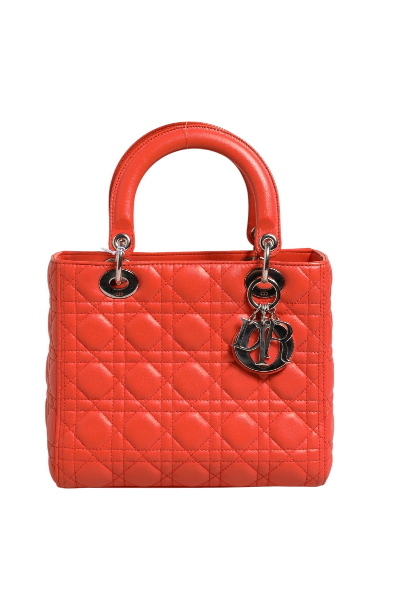 Christian Dior Orange Cannage Lambskin Leather Lady Dior Women's Bag ( )