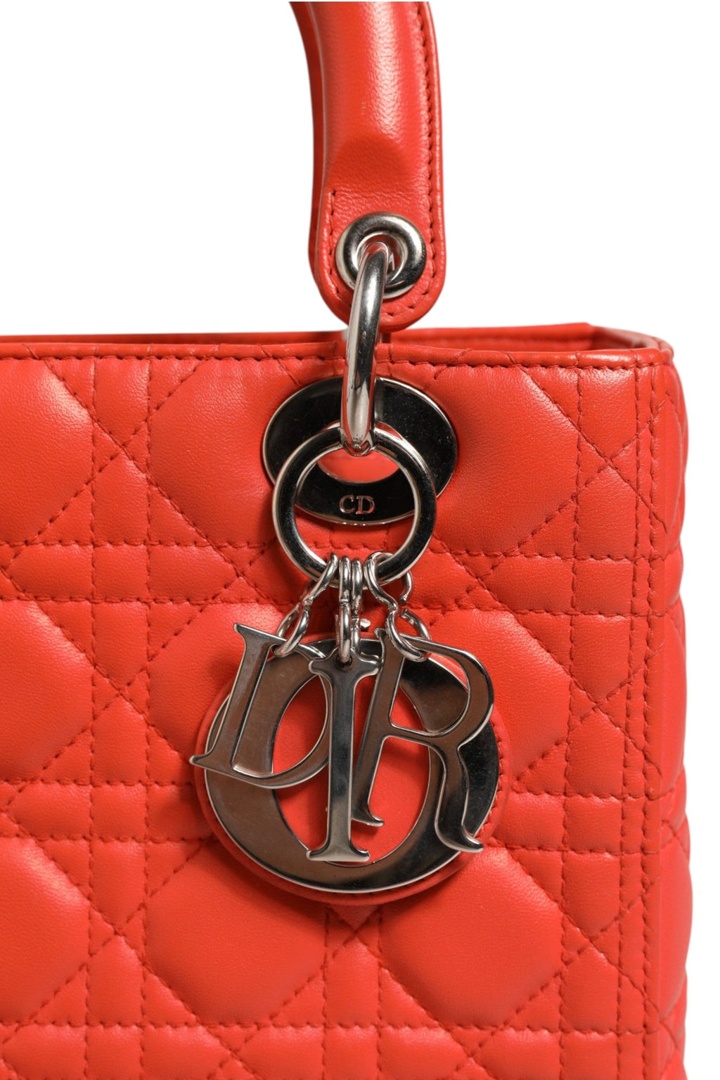 Christian Dior Orange Cannage Lambskin Leather Lady Dior Women's Bag ( )