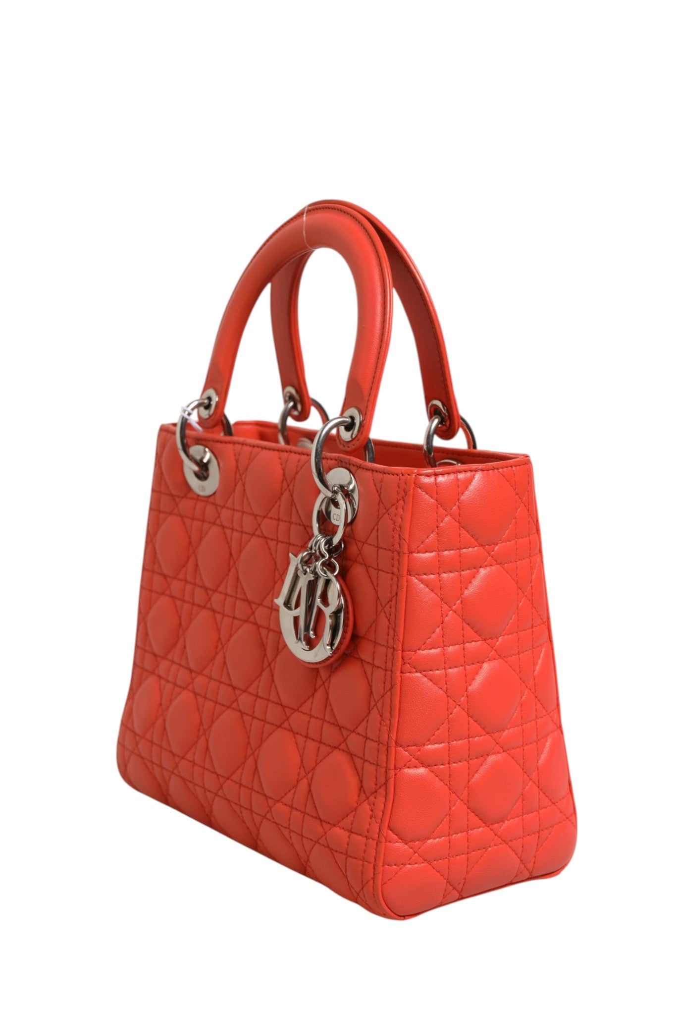 Christian Dior Orange Cannage Lambskin Leather Lady Dior Women's Bag ( )