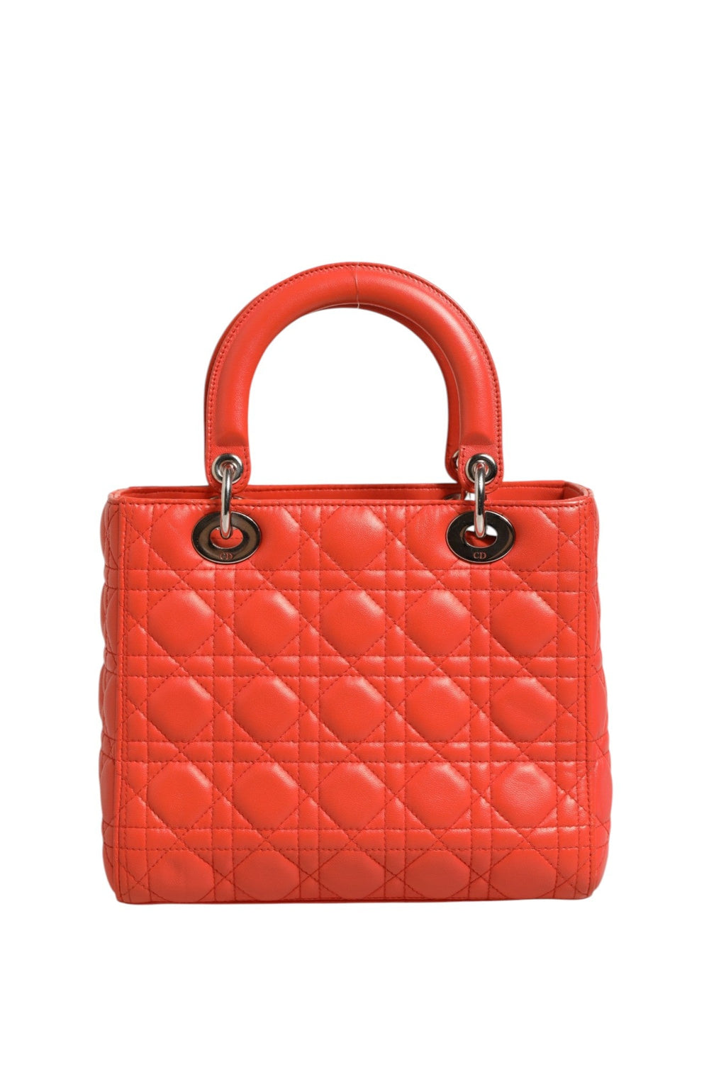 Christian Dior Orange Cannage Lambskin Leather Lady Dior Women's Bag ( )