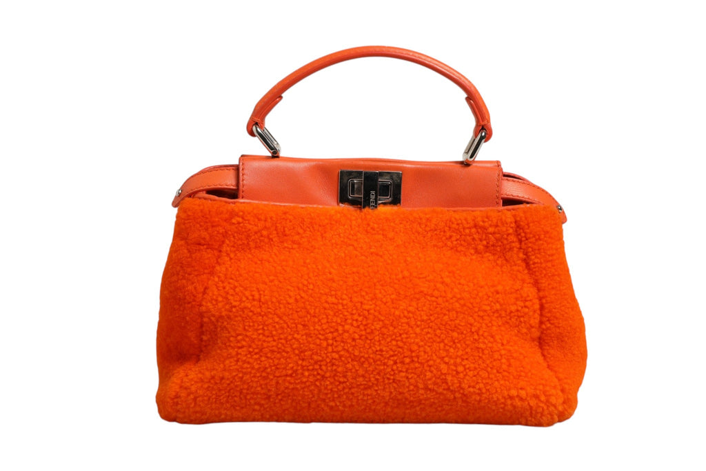 Fendi Orange Leather and Shearling Mini Peekaboo Top Handle Women's Bag ( )