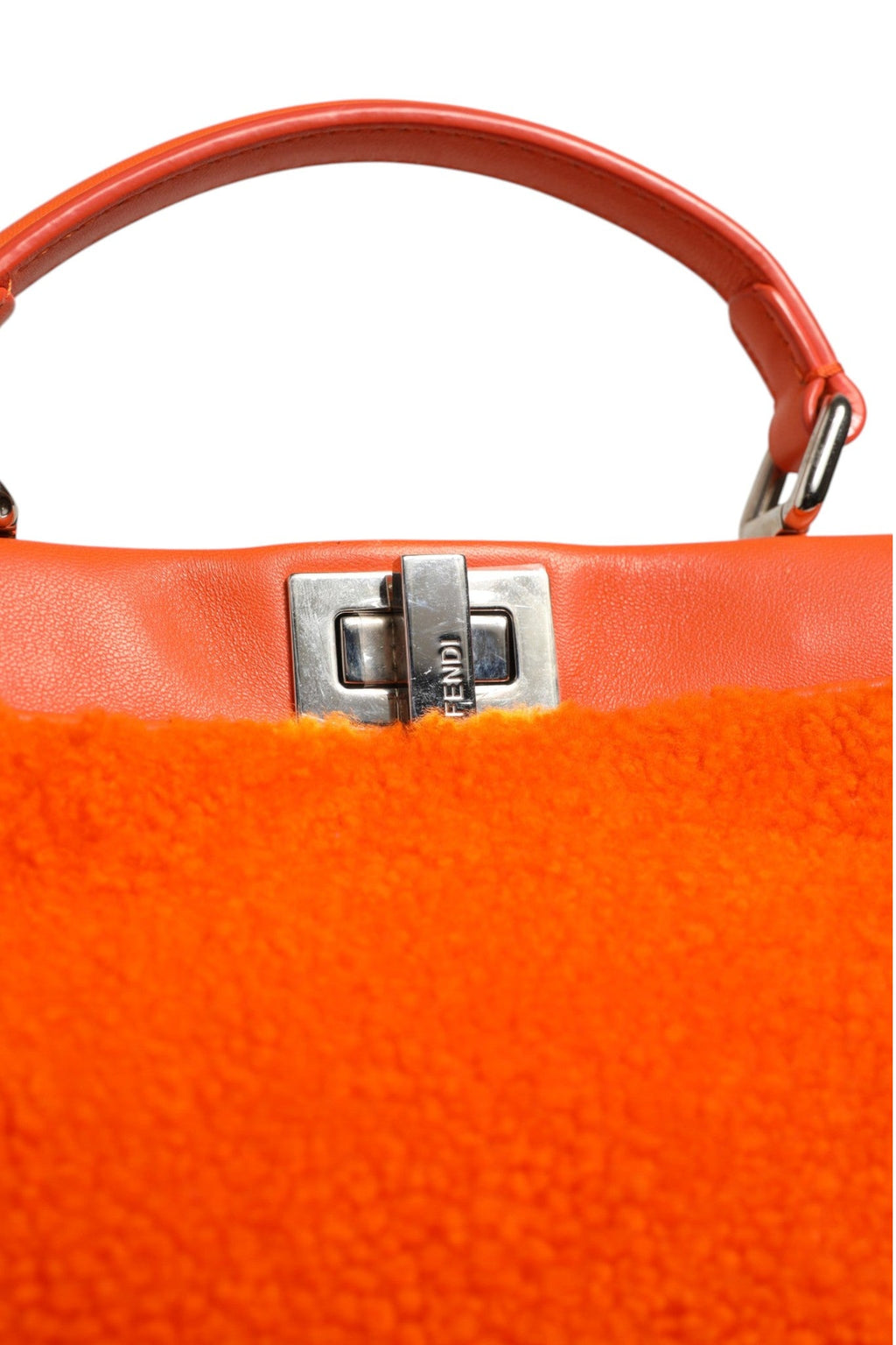Fendi Orange Leather and Shearling Mini Peekaboo Top Handle Women's Bag ( )