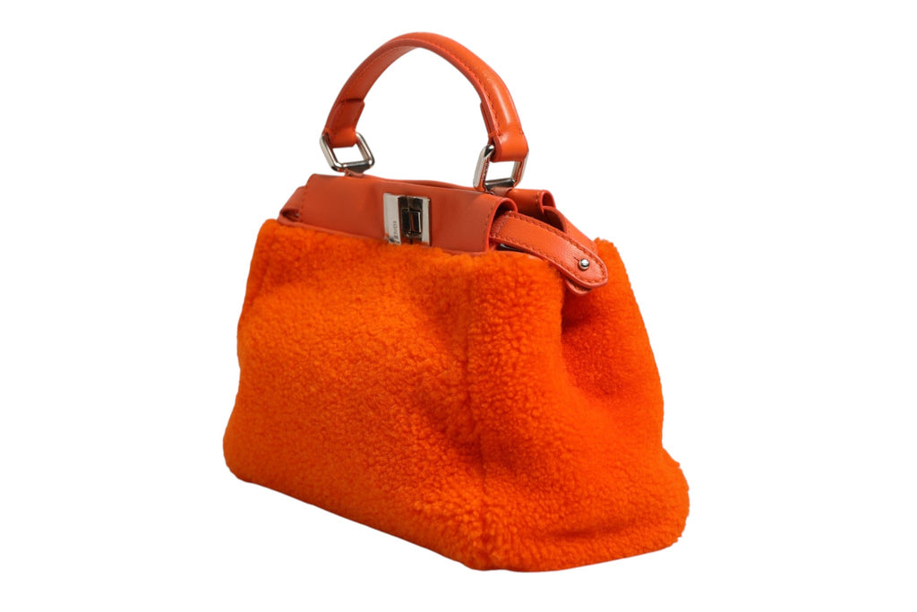 Fendi Orange Leather and Shearling Mini Peekaboo Top Handle Women's Bag ( )