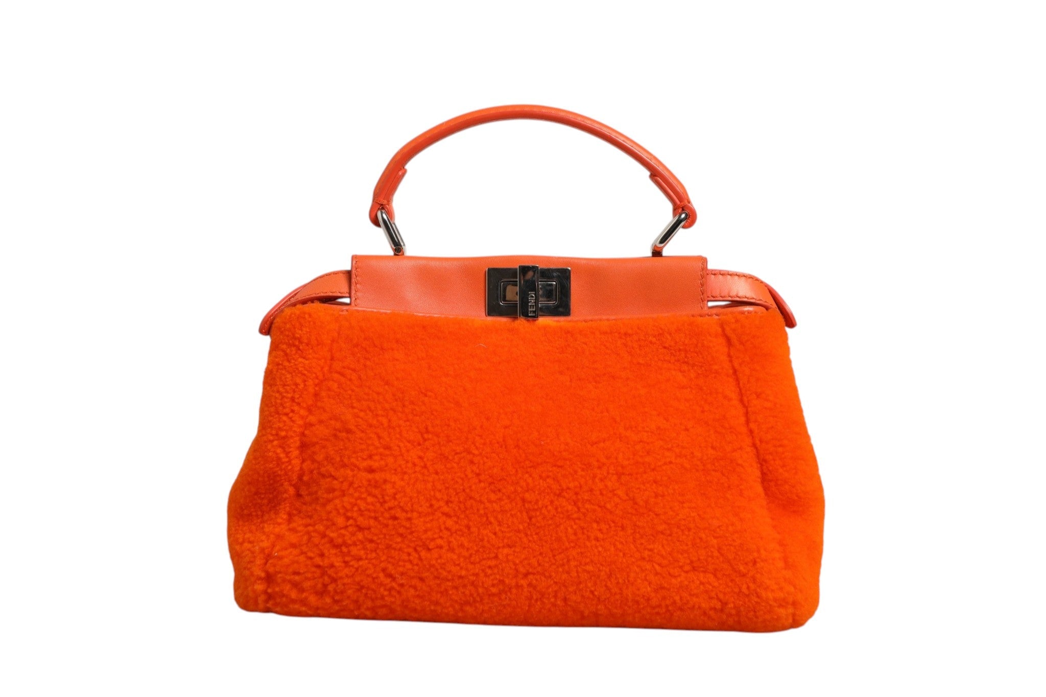 Fendi Orange Leather and Shearling Mini Peekaboo Top Handle Women's Bag ( )