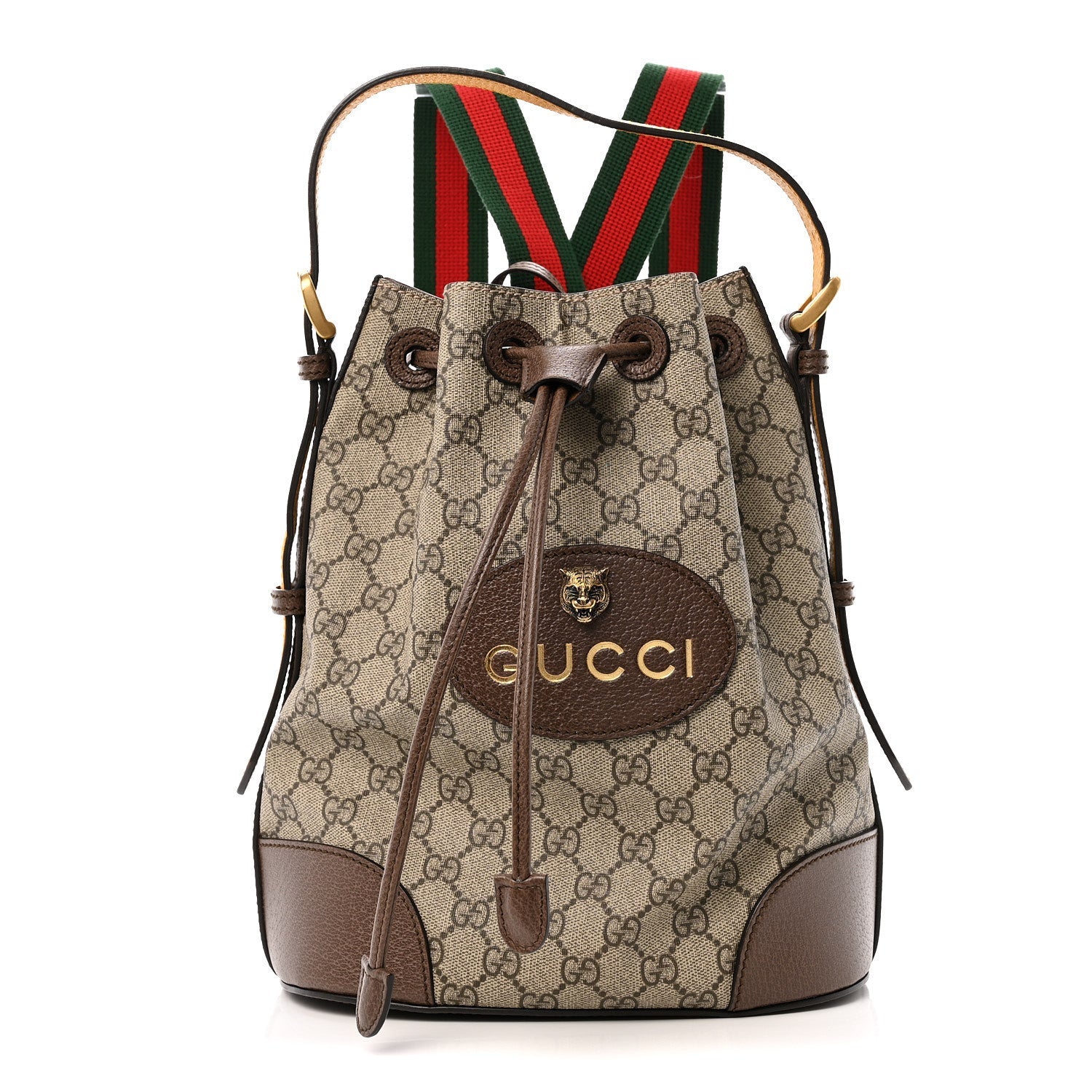 GG Supreme Monogram Neo Vintage Drawstring Bucket Backpack Beige New Acero Crop