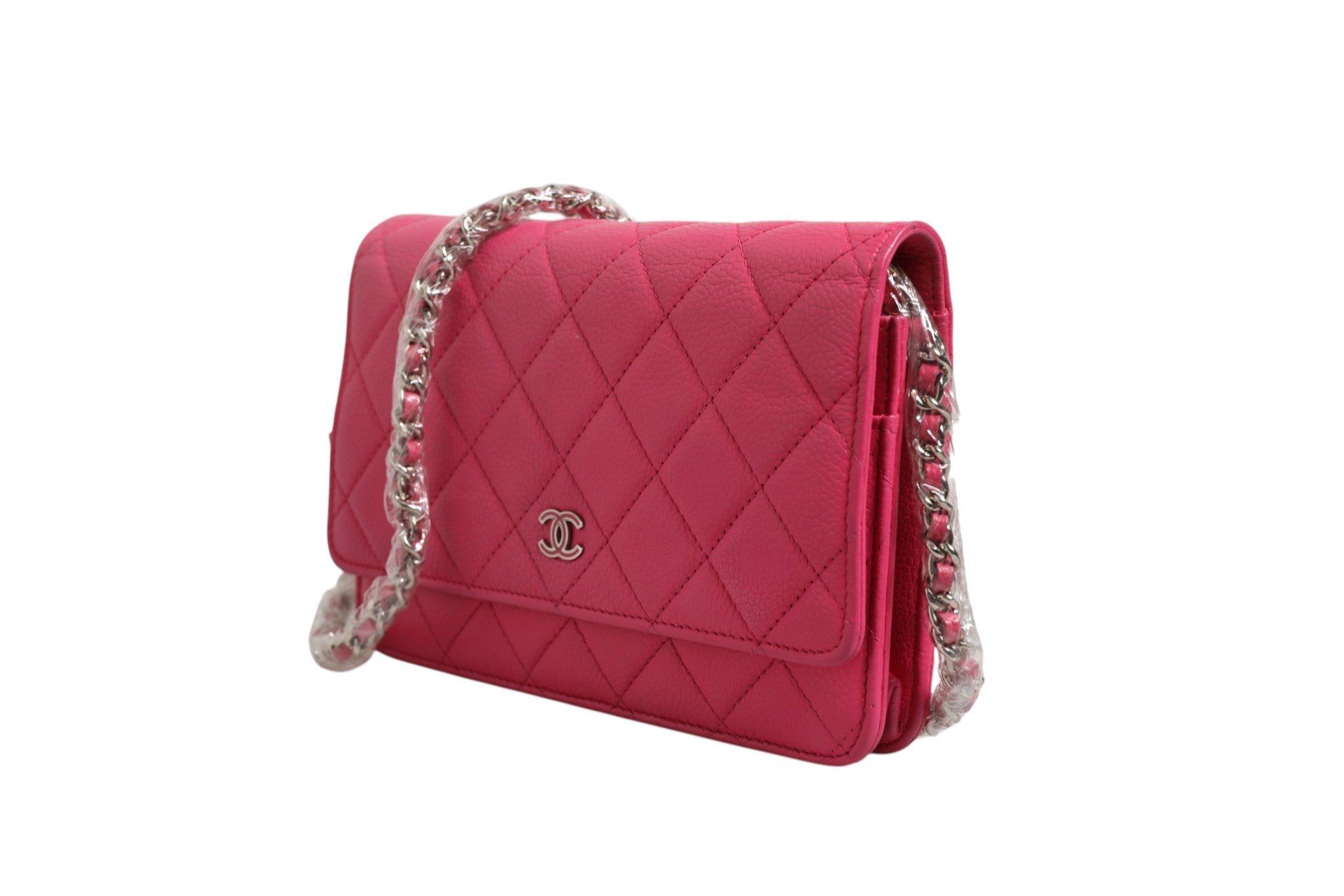 Chanel Pink Quilted Lambskin Wallet On Chain WOC Women's Silver ( )